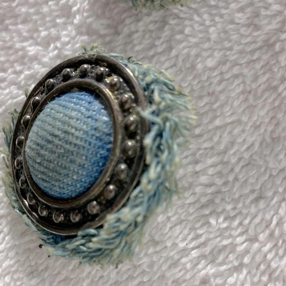 Vintage Blue Denim Circle Clip On Earrings - Picture 8 of 10